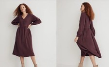 Madewell Gauze Button Midi Shirt Dress Women Size 00 Burgundy Lagenlook Boho