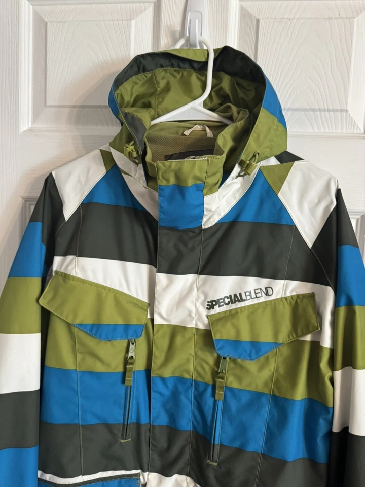 Chaqueta de Snowboard Special Blend Para Hombre Verde Azul Pequeña Impermeable Usada en Excelente Condición Foto 2 de 4