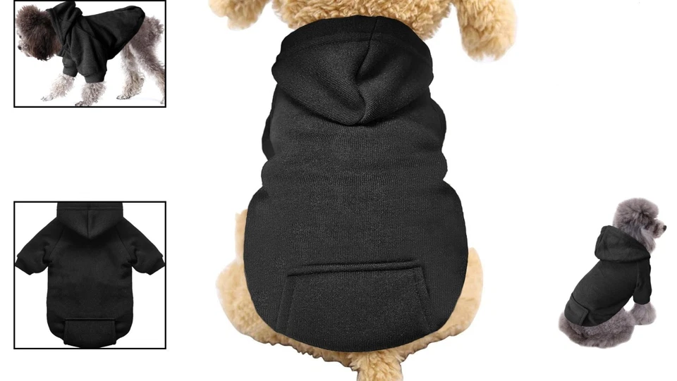 Moletom com capuz preto clássico para cachorros com bolsos - Ideal para chihuahua e animais de estimação pequenos - Imagem 2 de 4