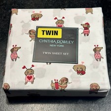 Cynthia Rowley TWIN Dachshund Valentine s Day Sheet Set 3pc Hearts Doxie Bedding