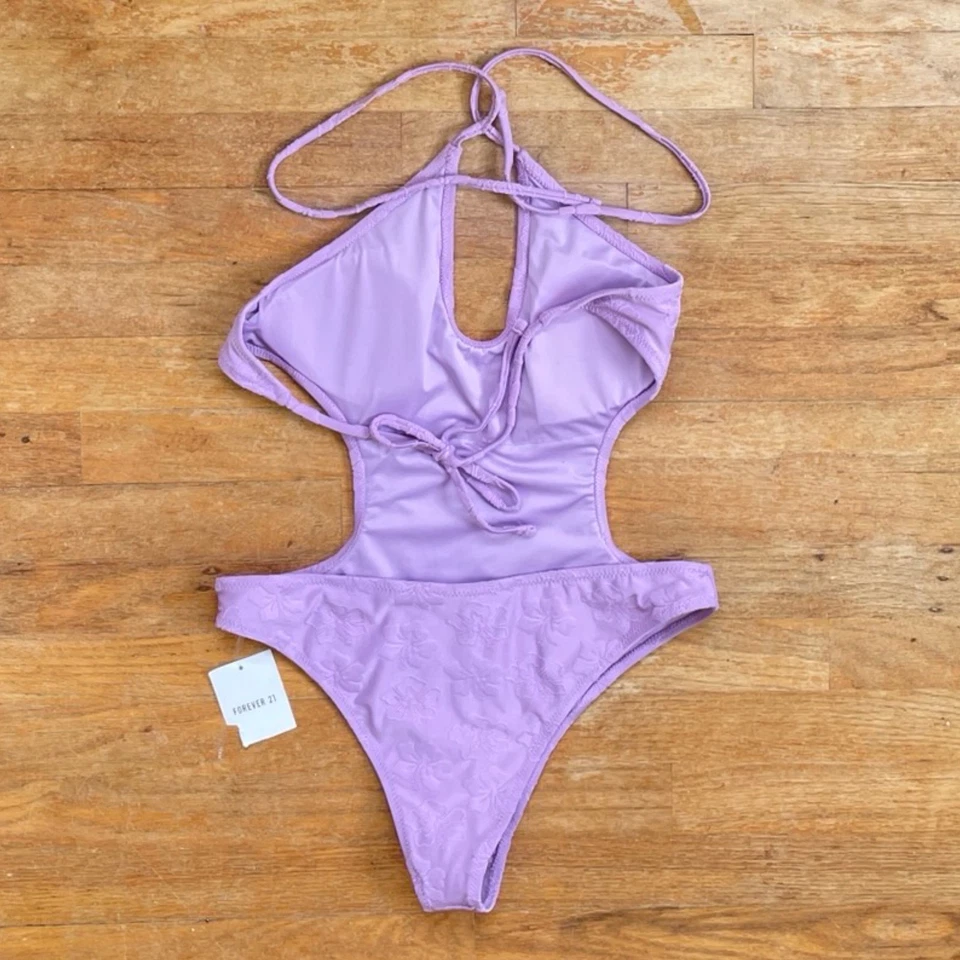 Купальник FOREVER 21 цельный новый с Ярлыками размер XL фиолетовый сиреневый цветочный принт размер XL - Изображение 4 из 4