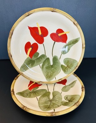 Kauhale Living Anthurium Flower Dinner Plate Bamboo Honolulu Hawaii Set of 2