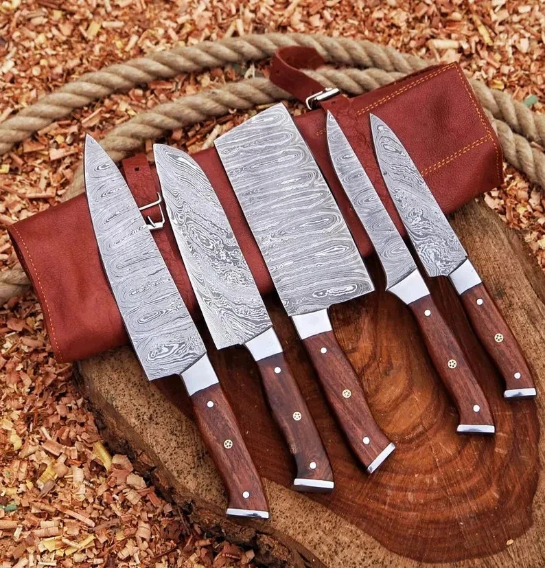 Hand Forged Damascus Steel Chef Knife Set | Handmade Kitchen Knives