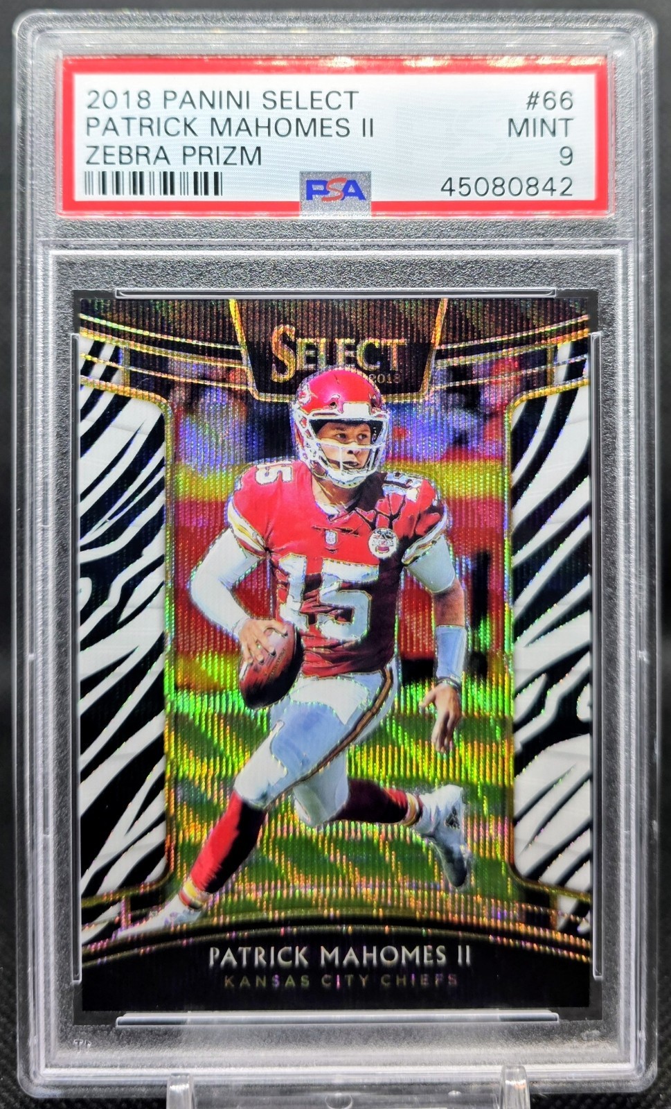 2018 Select Concourse Level 🦓 Zebra Prizm PATRICK MAHOMES #66 Chiefs PSA 9