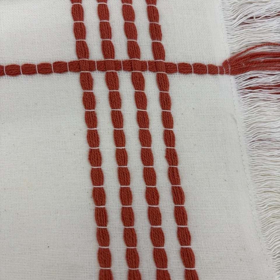 Threshold Table Runner NEW 14x72 Red Off White Ivory Cotton Fringe Stripe - Image 3 of 4