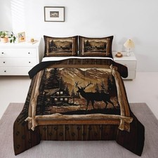 Deer Print Comforter Set for Kids Boys Girls,Cute Deer King Black Dark Brown
