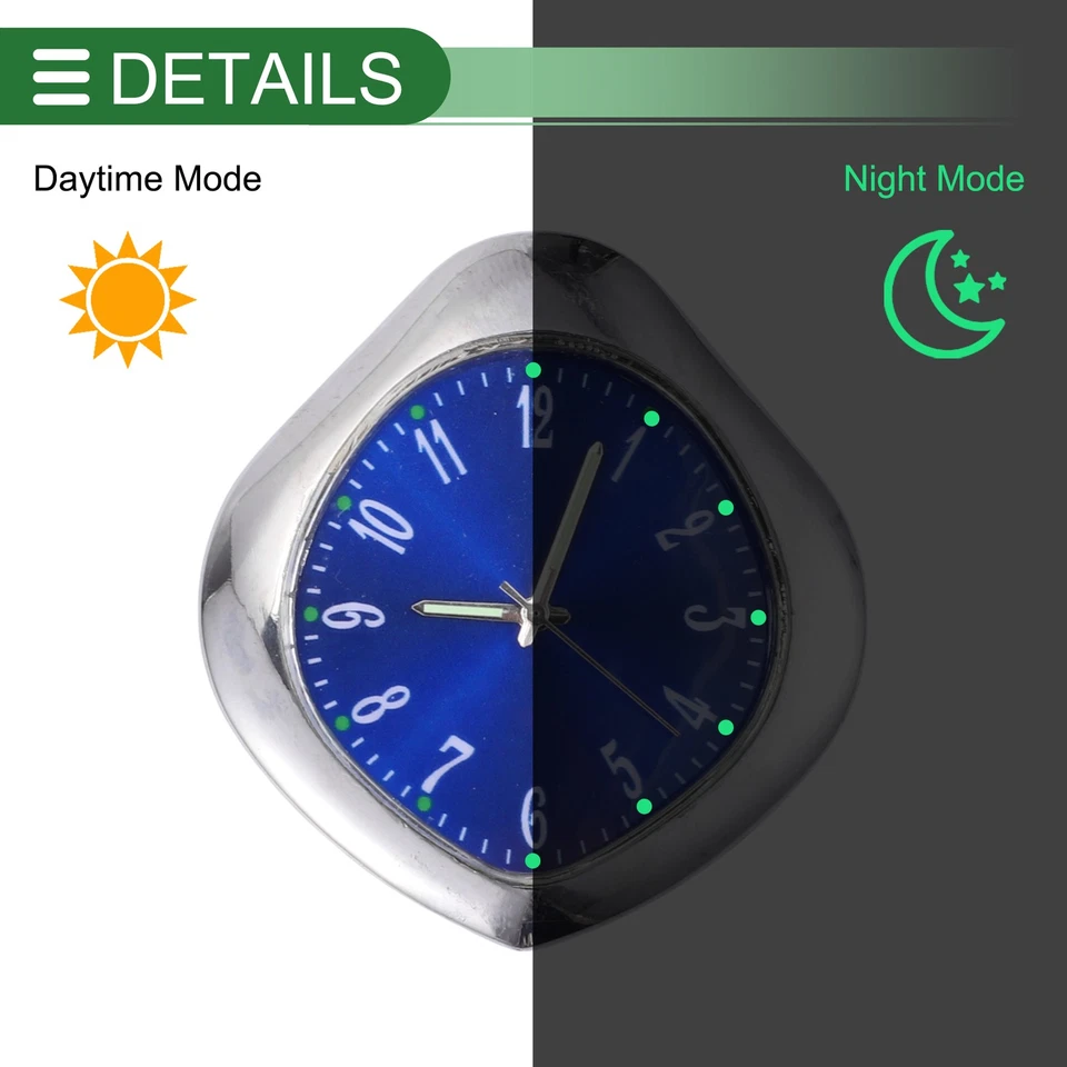 Orologio auto argento, analogico blu, 1,85"x1,69"x0,39", 1 Set - Immagine 4 di 4