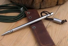 Stainless Steel Marlin Spike Punch Pick with Leather Sheath - Durable EDC