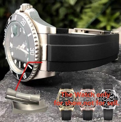 20 21 Mm Rubber Strap Band + Steel Curved End Link Fits Rolex Datejust 41mm 36mm