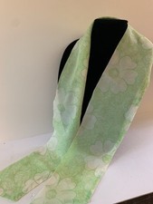 Vintage Oblong Lime Green And White Floral Scarf 56 X 5