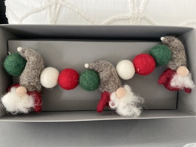 NEW Pottery Barn Felted Wool Gnome Garland 6ft Christmas Holiday Tree