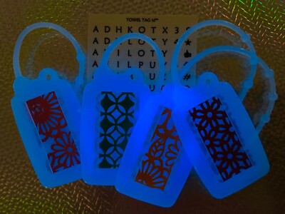 TOWEL TAG id - Set of 4 OCEAN GLOW in the dark, kids camp towels, glowing id tag