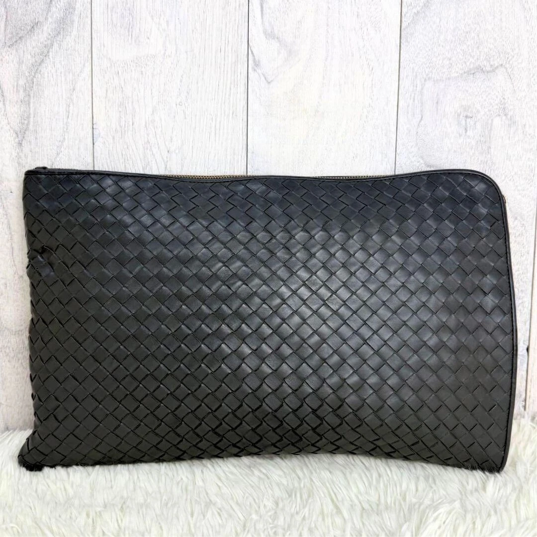 BOTTEGA VENETA Pochette Intrecciata Pochette Borsello Pelle Grigio Scuro Autentica