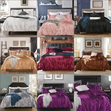 2/3pcs Silk Satin Blend Duvet Cover Pillowcase Bedding Set Tiwn Queen King Size