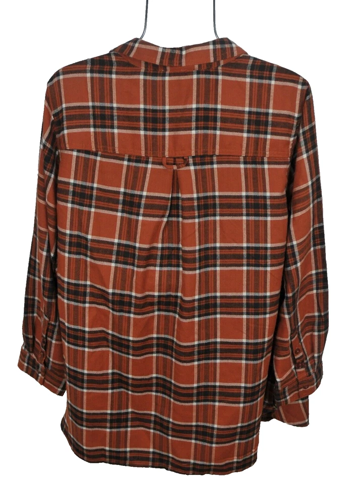 Camisa feminina Como Blu 3X outono abóbora xadrez manga longa botão blusa nova sem etiquetas - Imagem 3 de 4