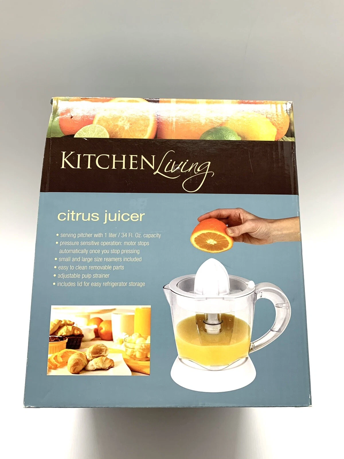 Kitchen Living Citrus Juicer NEW IN BOX w/1 liter/34 FL oz Capacity Pitcher