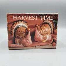 Harvest Time Handpainted Turkey Salt Pepper Shaker Set Thanksgiving Table Decor