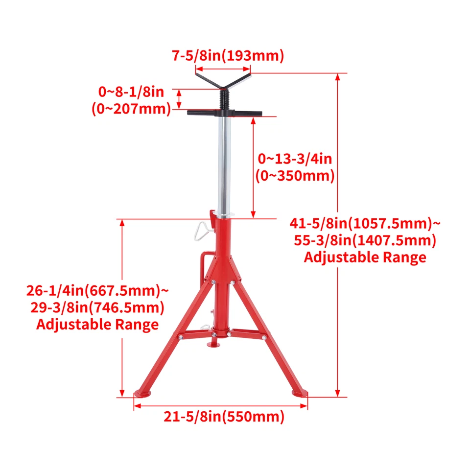 Soporte de gato con cabeza en V 28"-52" soporte de tubo plegable 2500 lb soporte de estabilidad de acero Foto 2 de 4