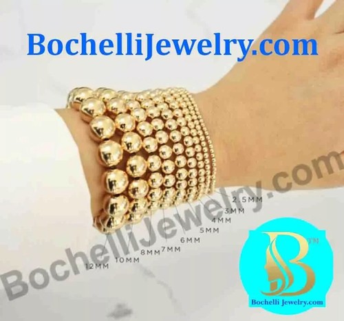 Chain Strung 14k Solid 5mm Yellow Gold Hexagon Faceted Bead Lobster Bracelet - Picture 4 of 12