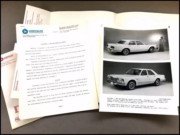 1977 Dodge Diplomat Original Vintage Car Media Brochure Catalog Press Kit - Imagem 2 de 3