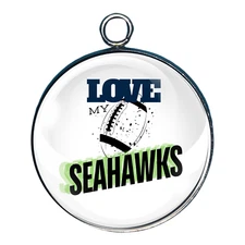Love My Seahawks, Football Glass Cabochon Charms, Earrings, KeyChain