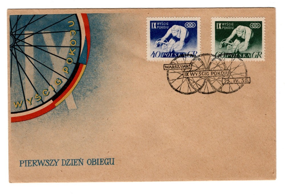 POLAND 1956 FDC SC#727/28 IX Peace Cycling Race