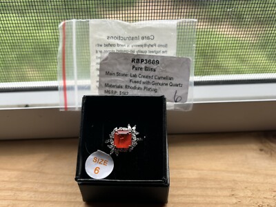 RBP 3669. Lab created camelian fused with genuine quartz, Rhodium plated Size 6