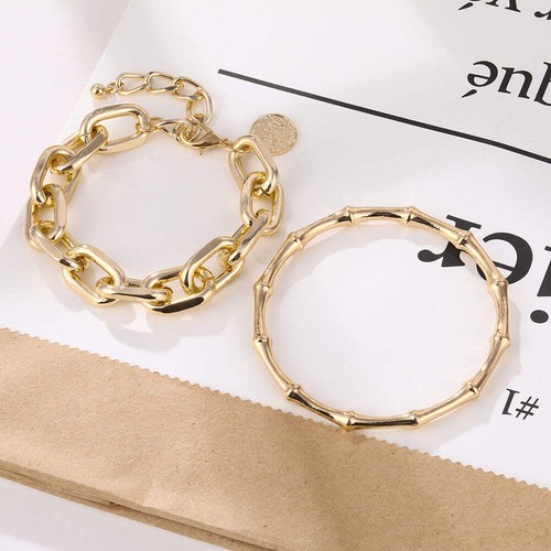 Damen Retro Münze mehrlagiges Armband einfache dicke Kette übertrieben Bambusglied - Bild 6 von 7