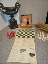 1946 Gallant Knight Chess or Checkers Travel Set Size - Red White All Included