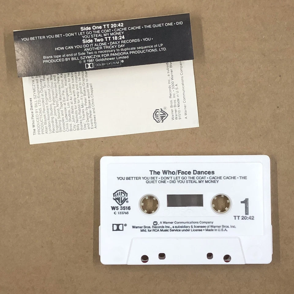 THE WHO Cassette Tape 80s Rock Pop FACE DANCES ANOTHER TRICKY DAY PETE TOWNSHEND - Image 2 of 4