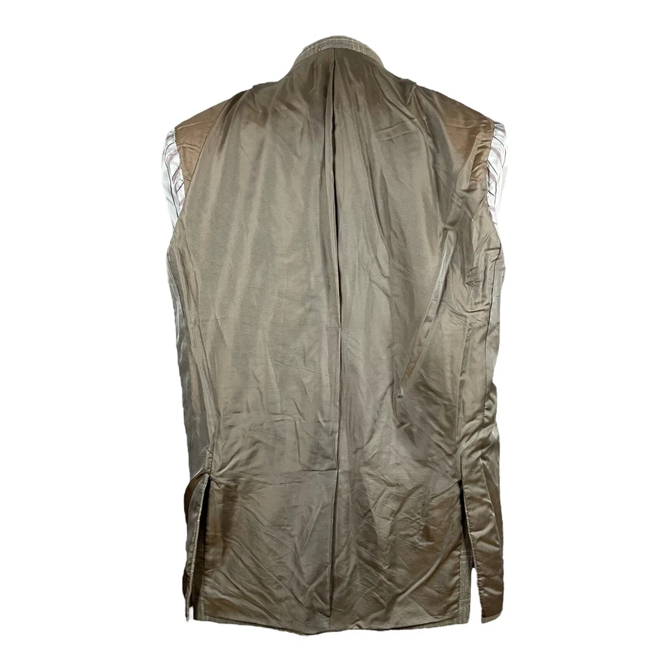 Abrigo Blazer Deportivo Kiton Napoli Para Hombre 54L Beige Verde Tartán Cachemira Tres Botones Foto 4 de 4