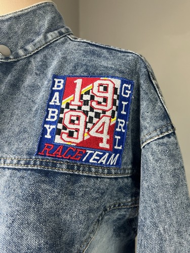 Vintage 1994 Baby Girl NASCAR Embroidered Denim Cropped Jacket M - Picture 4 of 7