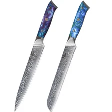 2x TURWHO 8in Kitchen Slicing Bread Knife Japanese VG10 Damascus Steel Knife Set