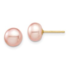 Madi K Kid's Earrings 14k 7-8mm Pink Button Freshwater Pearl Stud Post