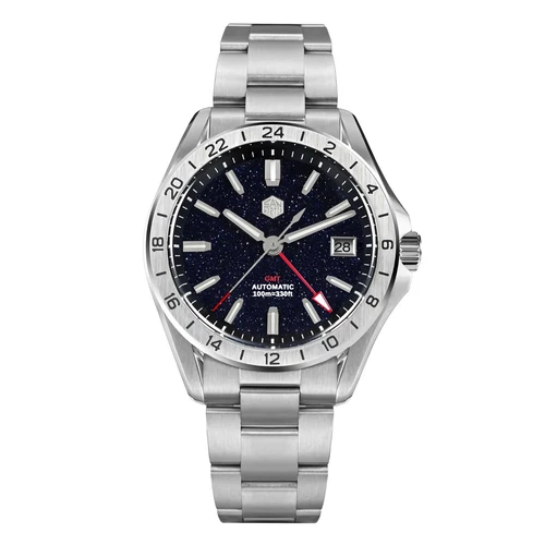SAN MARTIN SN0129-G-B GMT Automatic Gemstone Dial Date Display 39mm 10ATM Watch - Picture 25 of 44