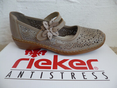 Rieker Ballerina Slipper Pumps Halbschuhe Schuhe Leder Beige