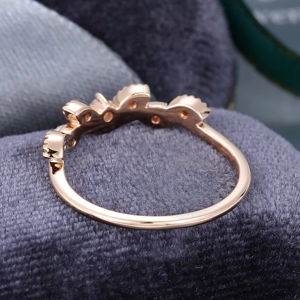 Zircon Floral Rose Gold Silver 925 Curved Band Wedding Engagement Bridal Ring. - Image 2 of 4