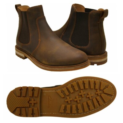 Clarks CUSHION PLUS Foxwell Top BIENENWACHS LEDER Chelsea Boot HERREN UK-10,5 G 45 M