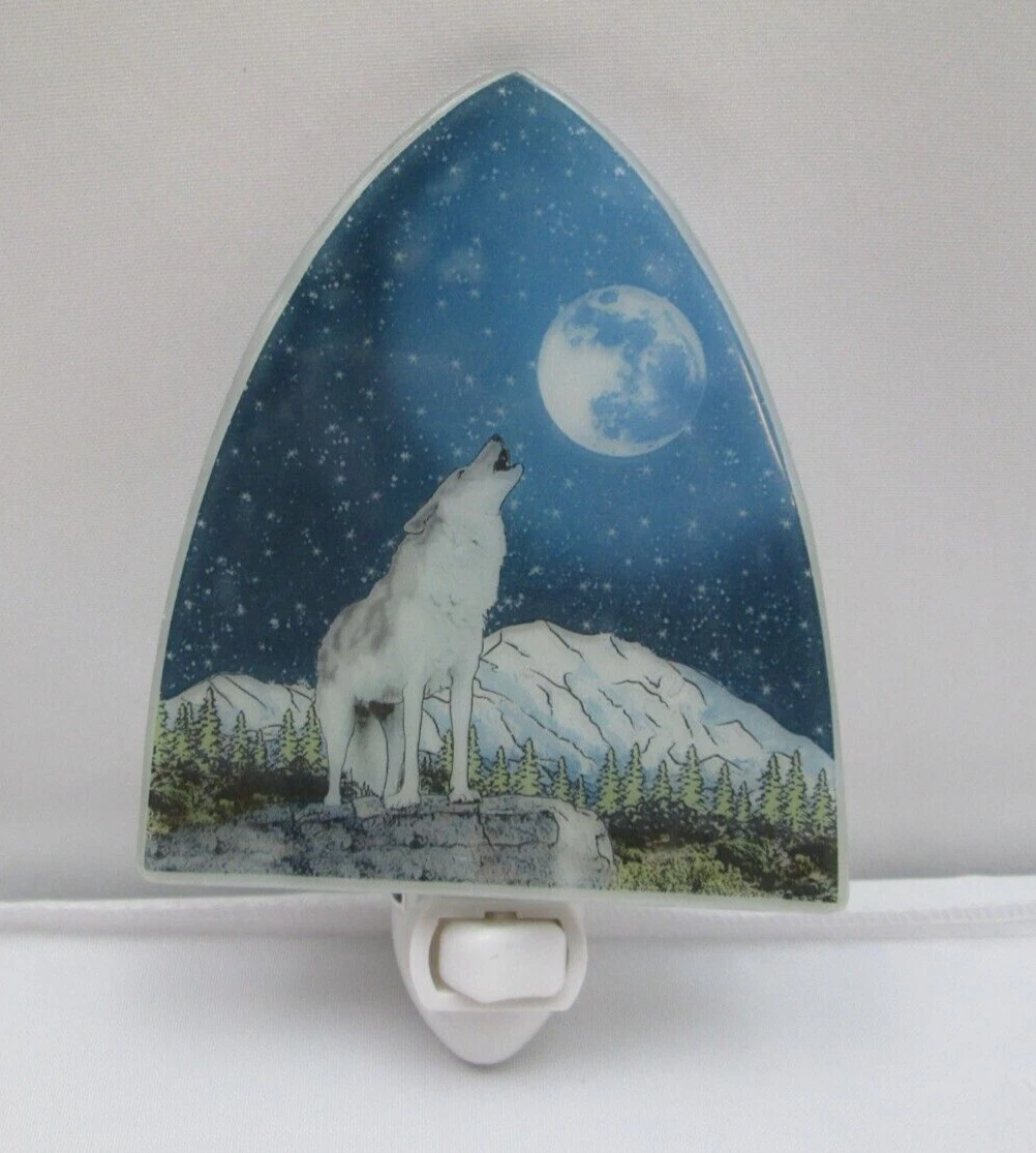 Fused Art Glass wolf Night Light Plug into Wall Wolf 4.3"H