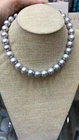 new 12-14mm Real Natural South Sea Grey Round pearl necklace14k white gold