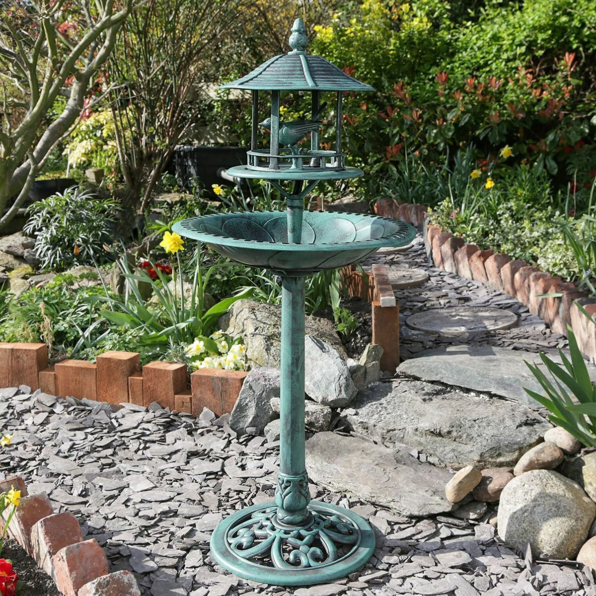 Standing Bird Water Fountain 2 Tier Freestanding Waterfall Fountain