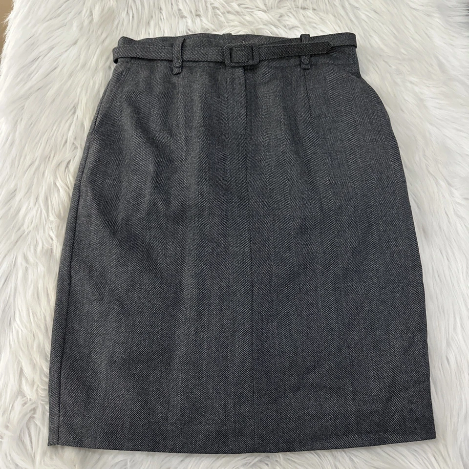 Falda Chevron Talbots Petites 8 Gris Nueva con Etiquetas 70% Lana Cinturón Precio de venta sugerido por el fabricante $118