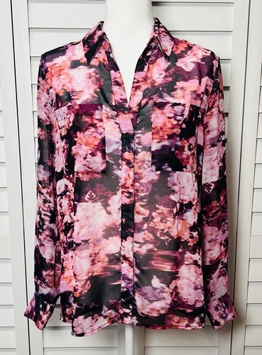 Robert Rodriguez Floral Watercolor Long Sleeve V-Neck Top Size Small