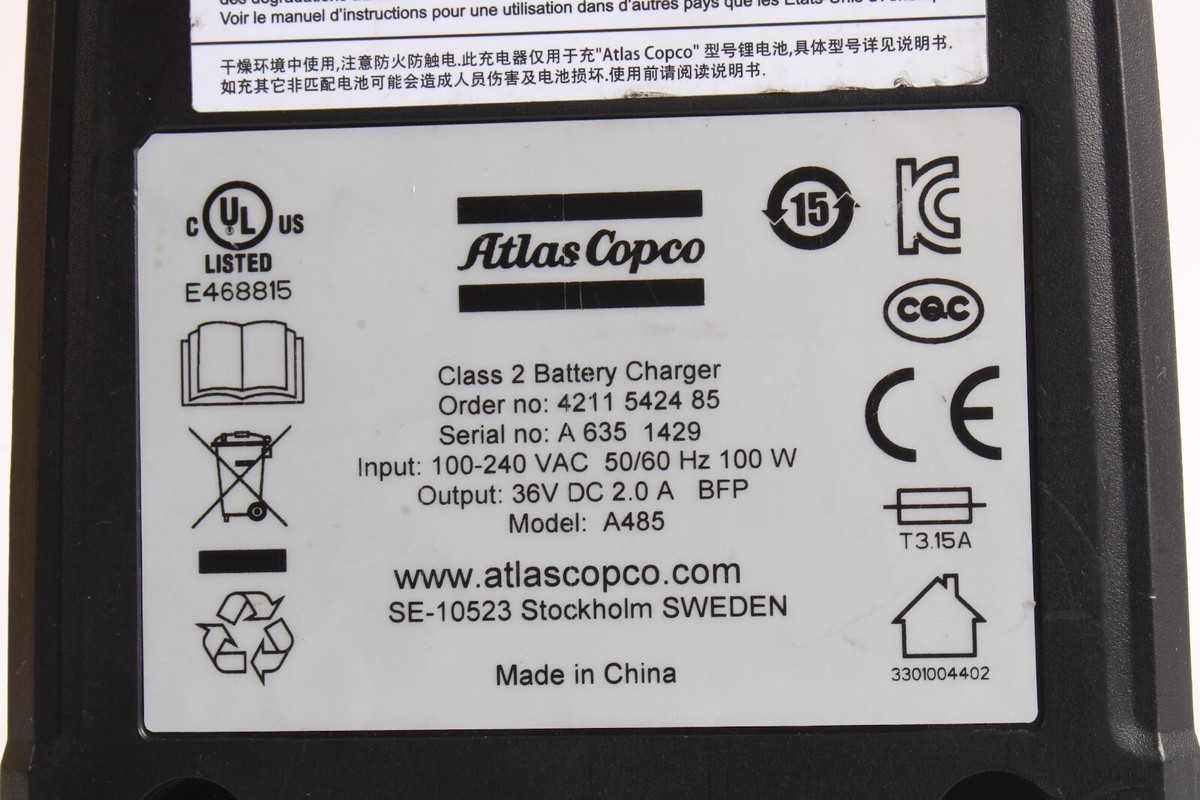 Atlas Copco A485 Multi-Charger 18/36V 4211542485 Efficient Battery 