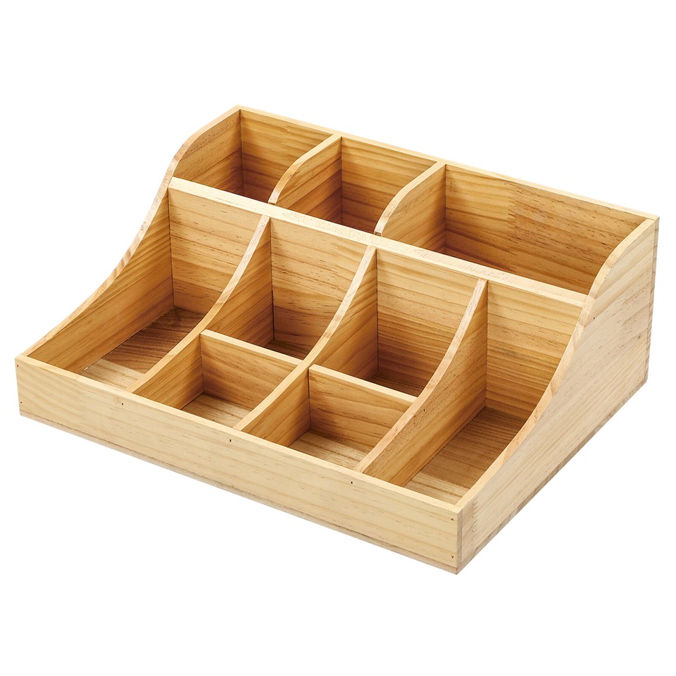Pine Condiment Organizer, Organizer with 9 Compartment, Wooden ...