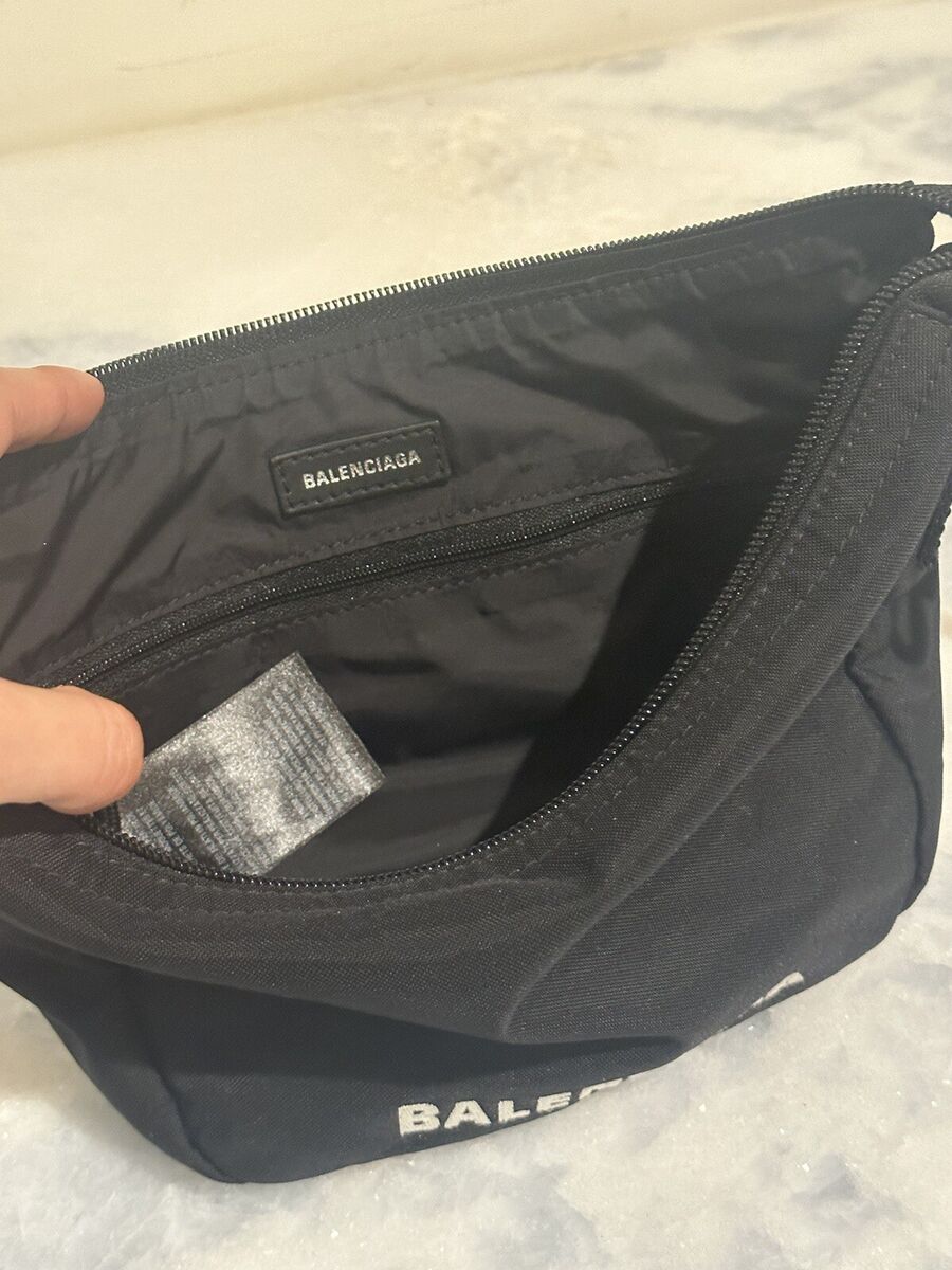 Balenciaga Black Nylon Embroidered half Semi Circle Crescent Balenciaga Black Nylon Embroidered half Semi Circle Crescent
