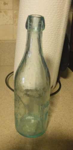 VINTAGE J &E MAHONEY PORTSMOUTH VIRGINIA AQUA BLOB TOP BEER BOTTLE - Picture 2 of 15