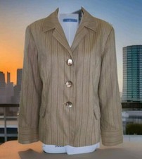 Women's Blazer 14 Brown Stripped J Jill Three Button Pockets Lined Shell Buttons