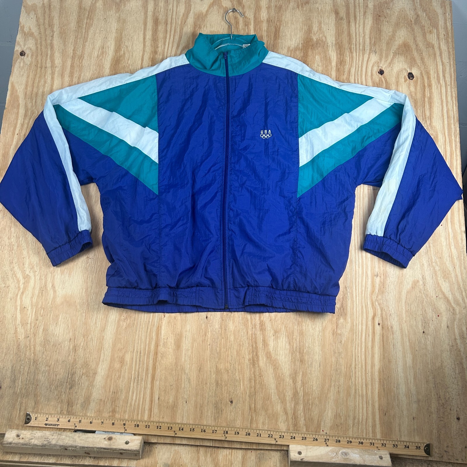 Vintage Style USA Olympic Full Zip Windbreaker Jacket Size XL Multicolor 90s