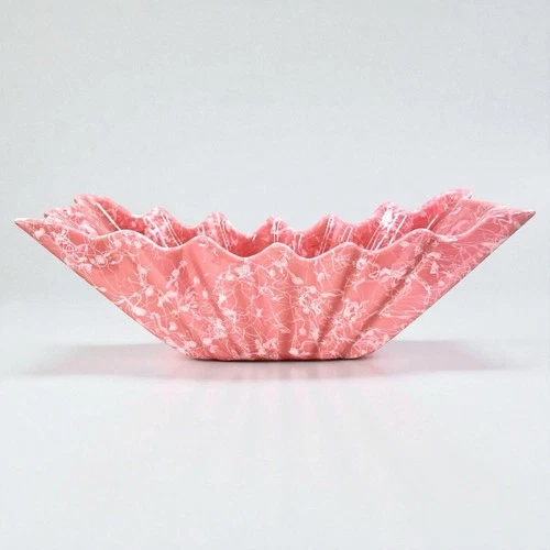 Vintage Shawnee USA Pink Marble Ripple Bowl Vase Planter Mid Century Pottery